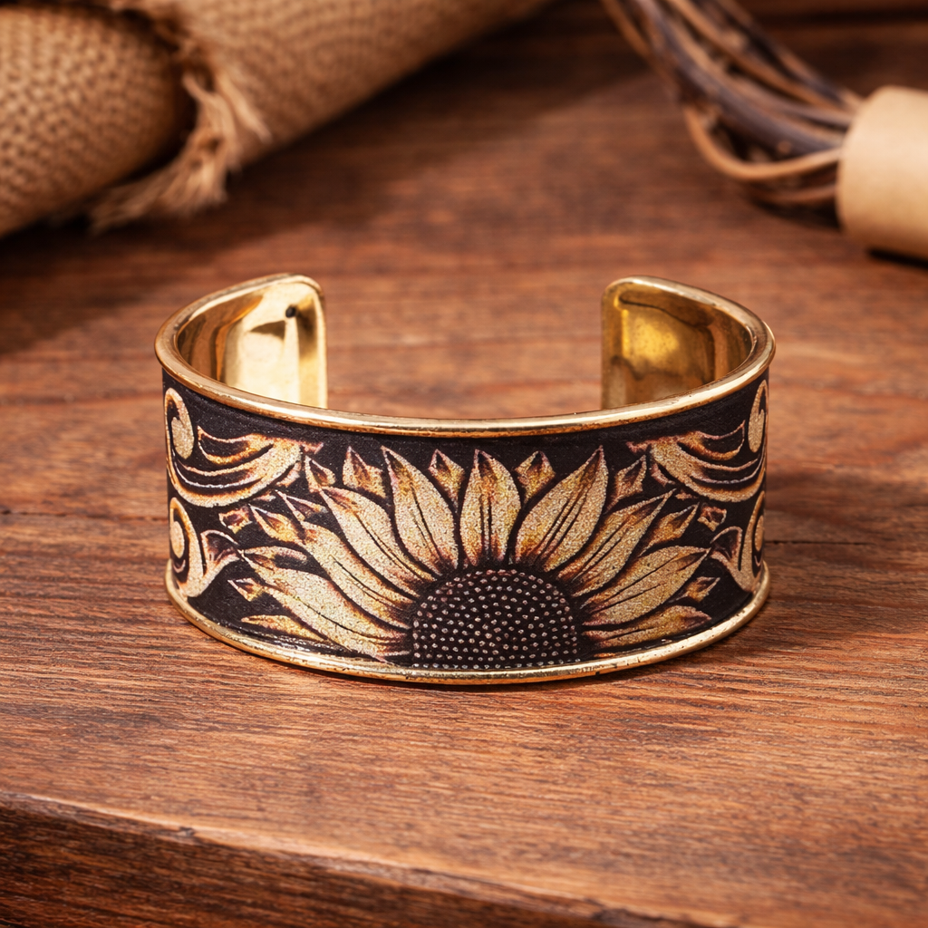 Gold Sunflower Cuff Bracelet
