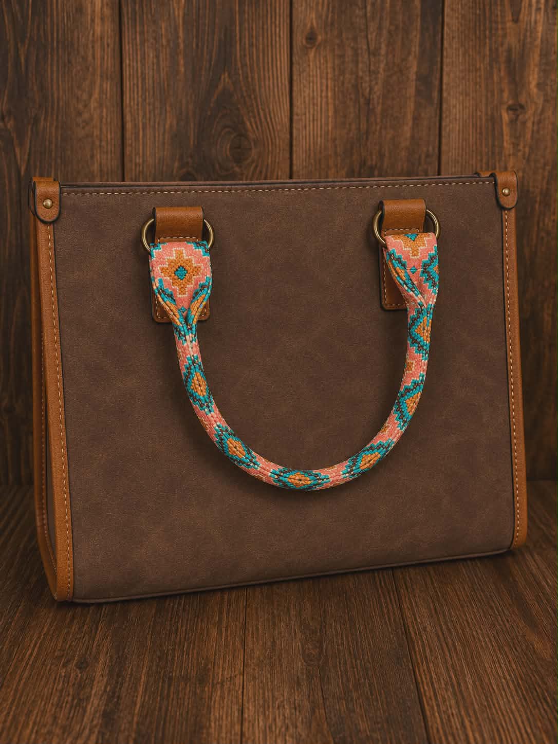 Wrangler Leather Tote Bag with Aztec