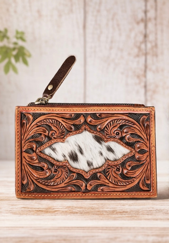 Tooled Leather & Cowhide Coin Purse
