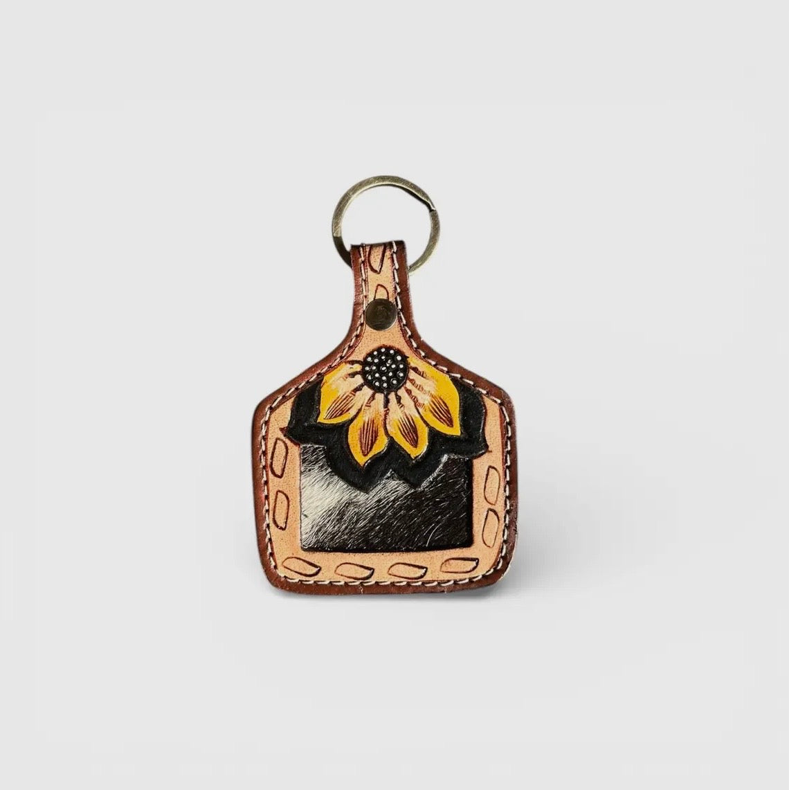 Sunflower Cowhide Keychain