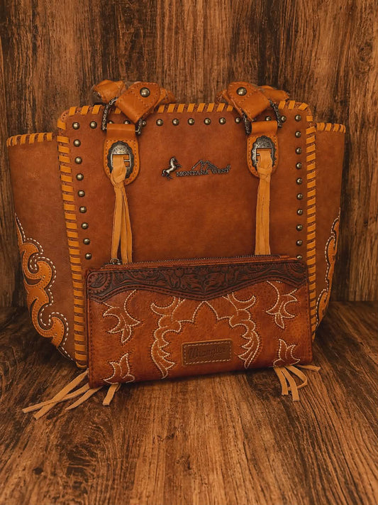 Montana West Leather Tote Bag with Fringe