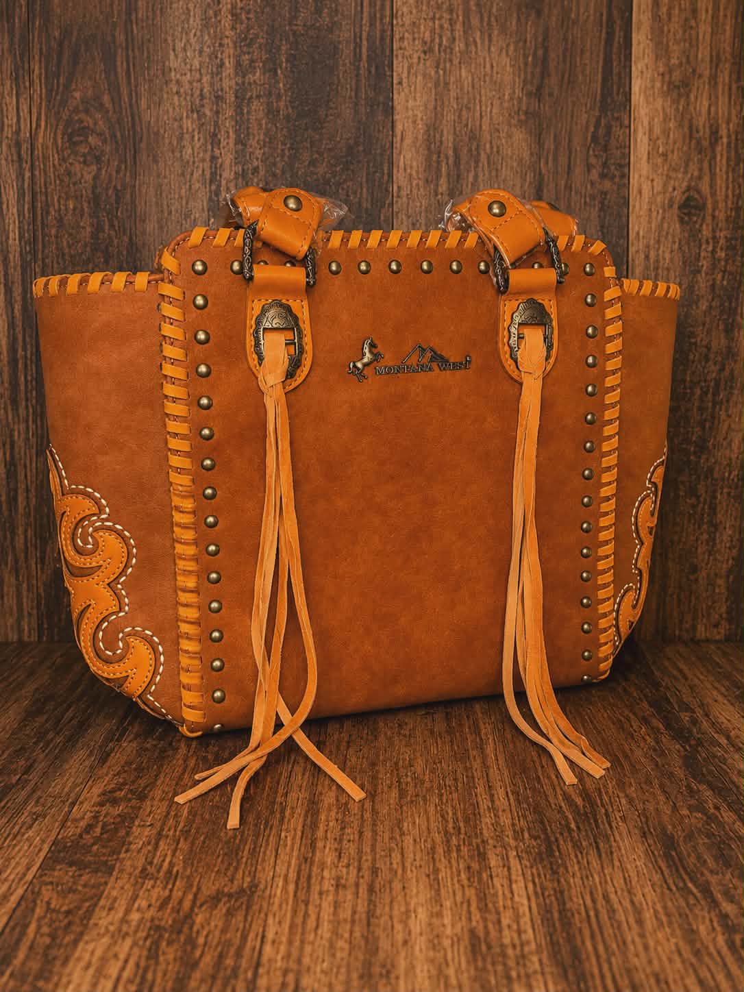 Montana West Leather Tote Bag with Fringe