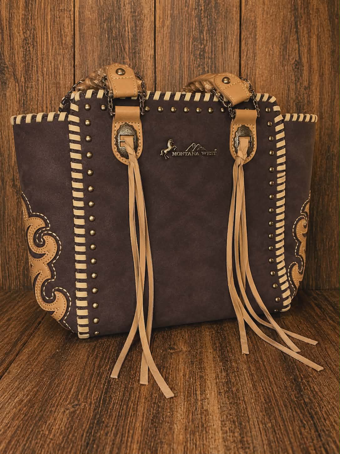 Montana West Leather Tote Bag with Fringe
