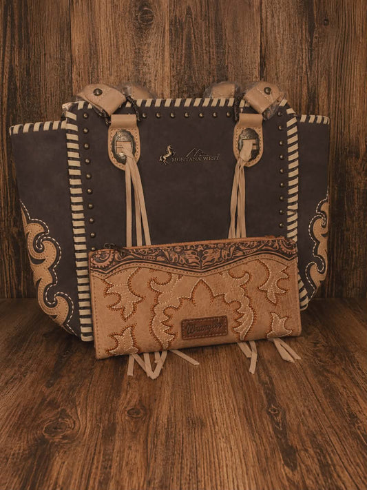 Montana West Leather Tote Bag with Fringe