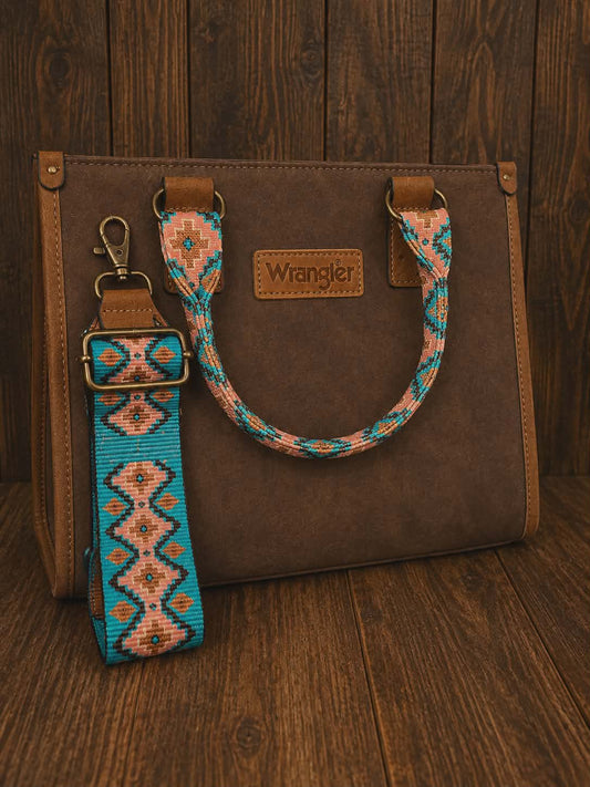 Wrangler Leather Tote Bag with Aztec
