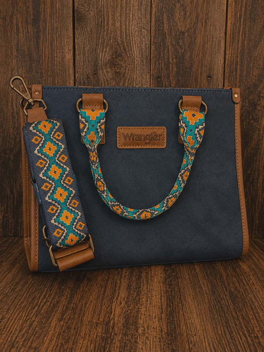 Wrangler Leather Tote Bag with Aztec